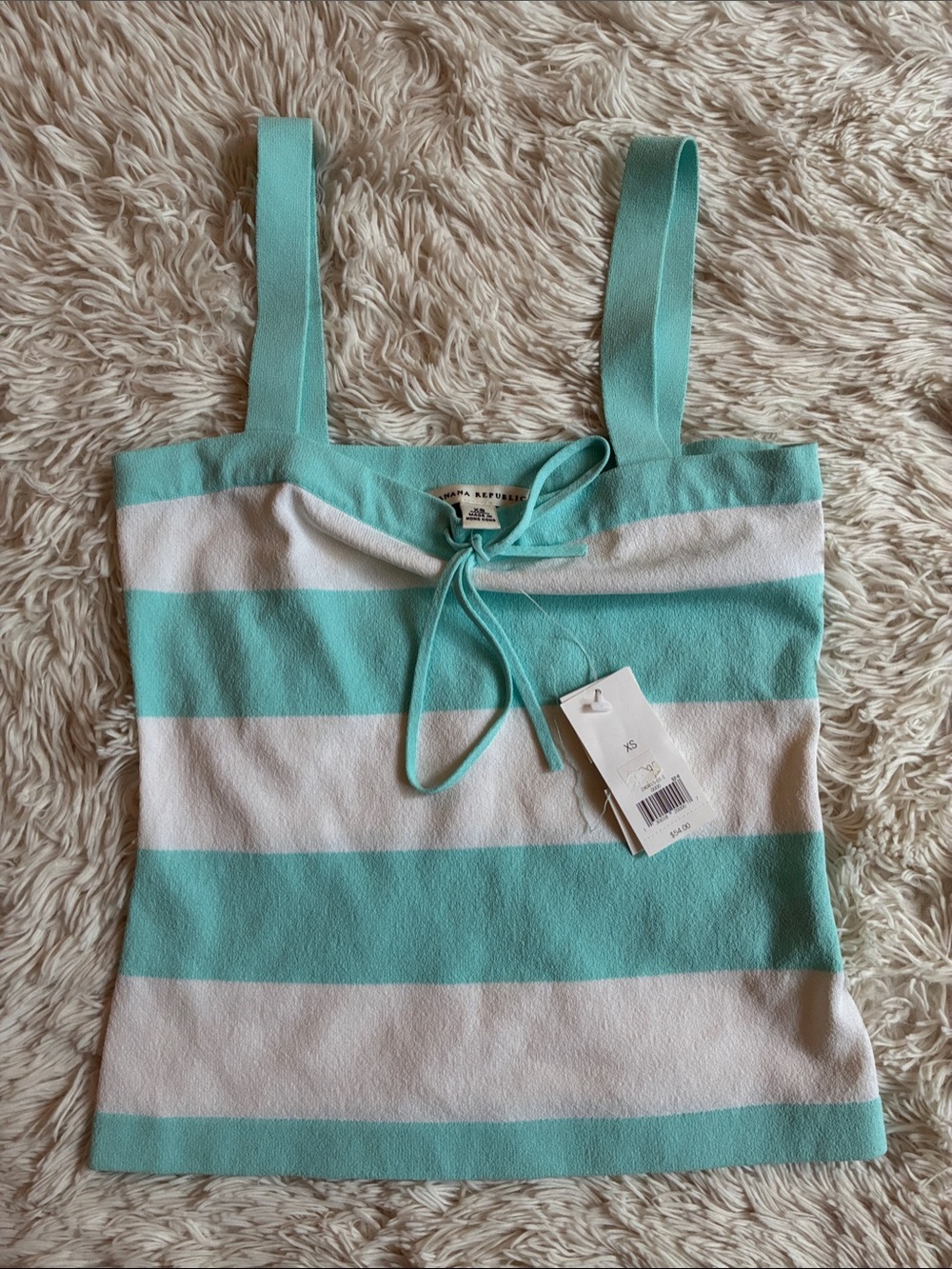 Banana Republic Aqua & White Striped Knit Camisole with Front Bow